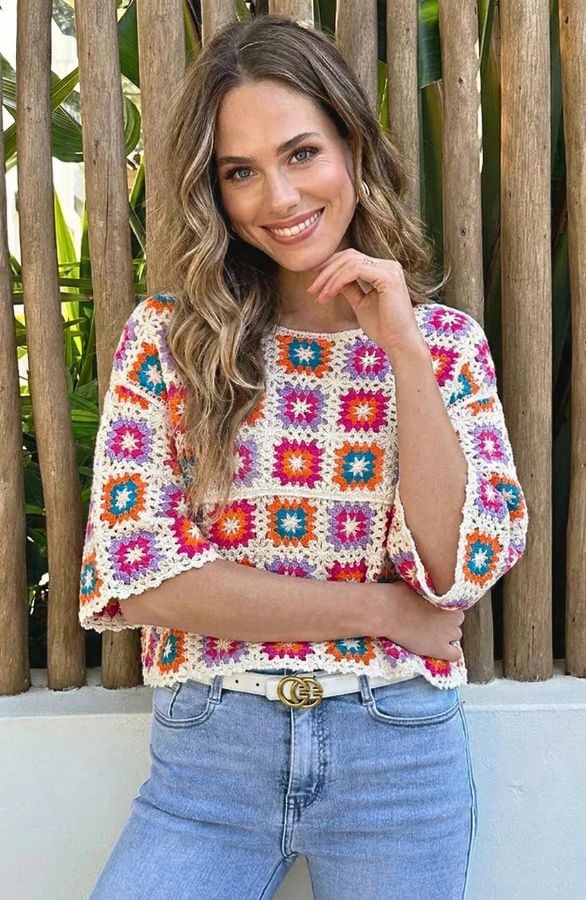 Crochet Gehaakte Top Korte Mouw Multicolor – tops, foto 4