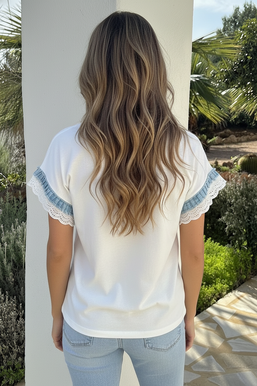 Detail Denim T-shirt Ecru – tops, foto 3