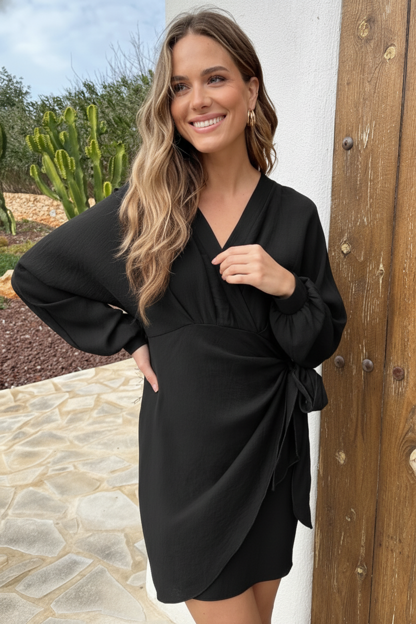 Elegant V-Hals Jurk Zwart – jurken, foto 6