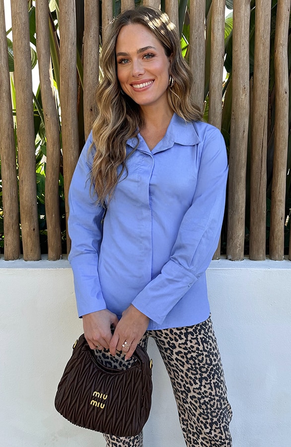 Katoenen Strik Blouse Baby Blue – blouses, foto 3