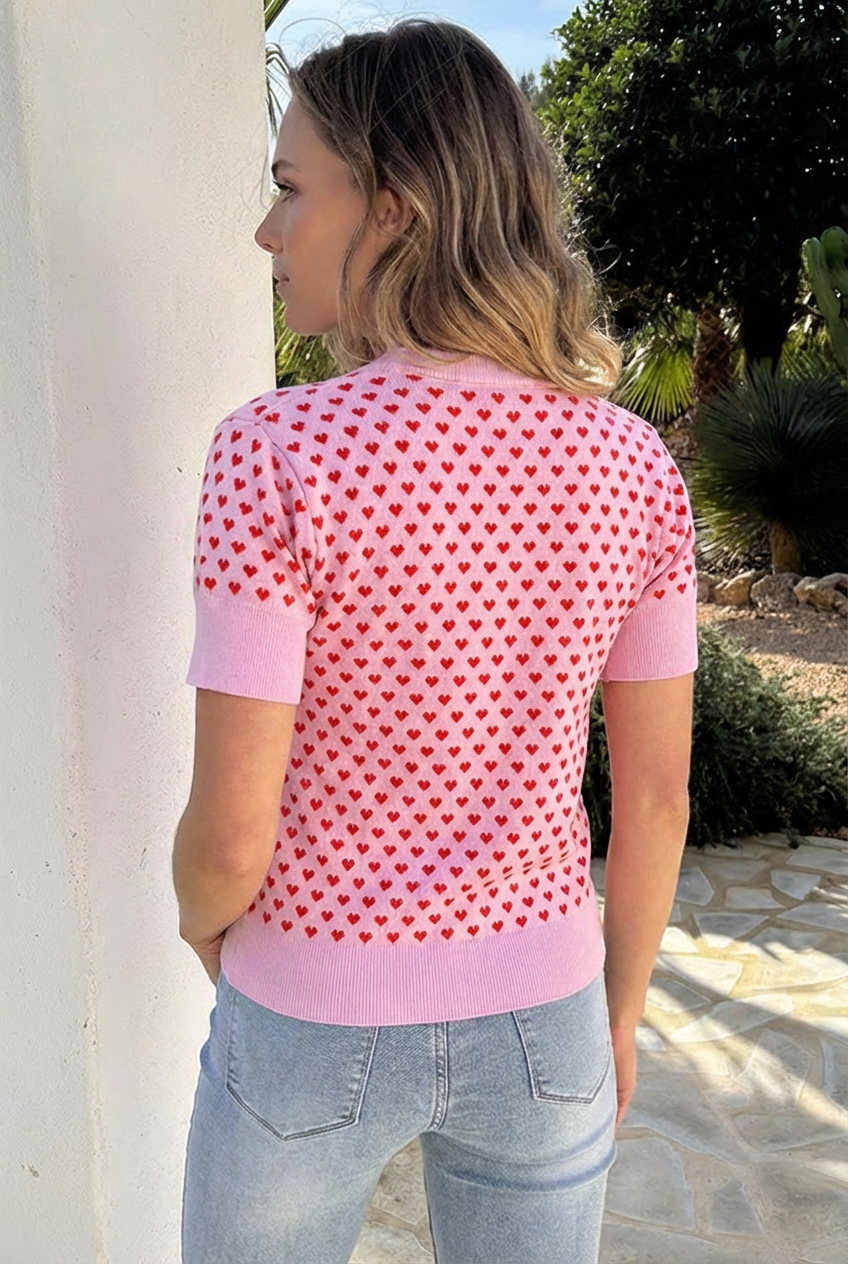 Knitted Short Sleeve Top Herzen Rosa, Tops, Foto 6