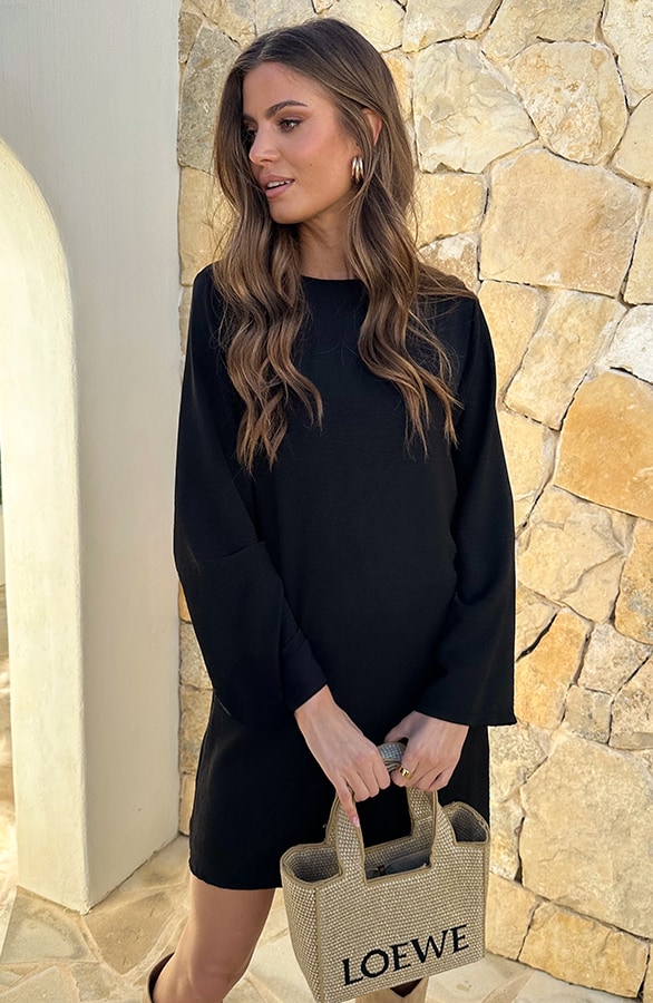 Longsleeve Jurk Open Rug Zwart – jurken