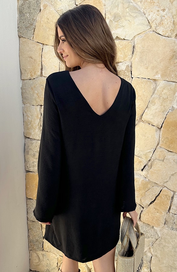 Longsleeve Jurk Open Rug Zwart – jurken, foto 3
