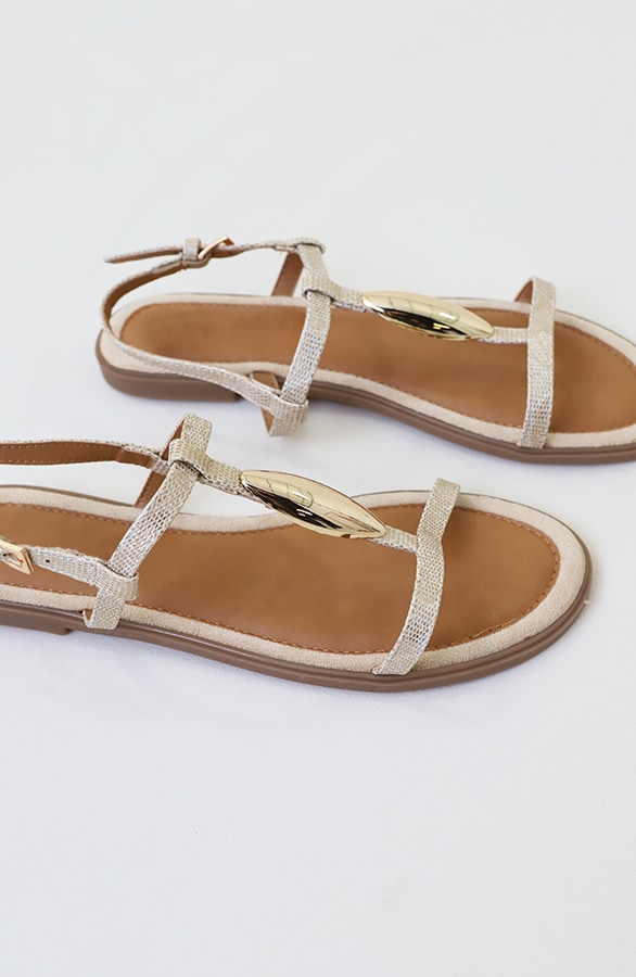 Luxury Flat T-Strap Sandals Beige – alle schoenen, foto 3