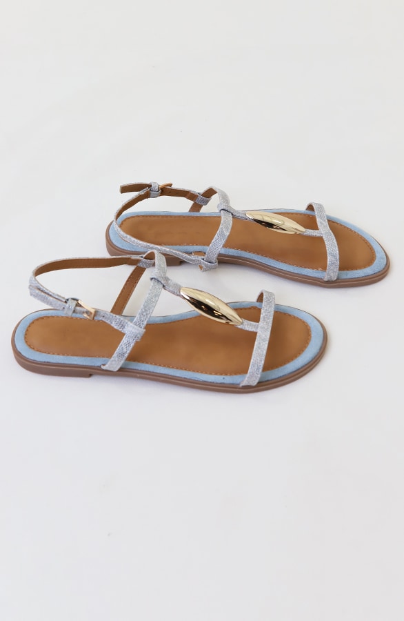 Luxury Flat T-Strap Sandals Blue – alle schoenen, foto 2