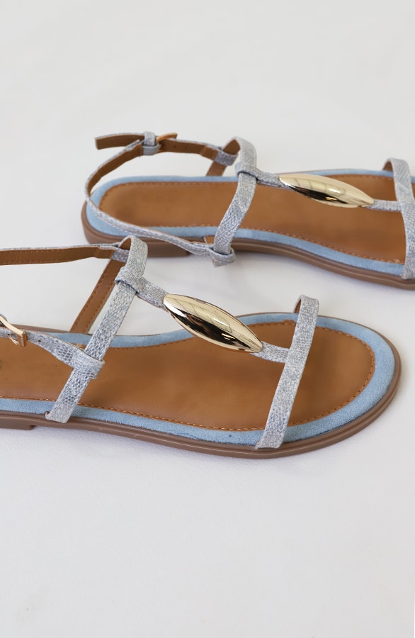 Luxury Flat T-Strap Sandals Blue – alle schoenen, foto 3
