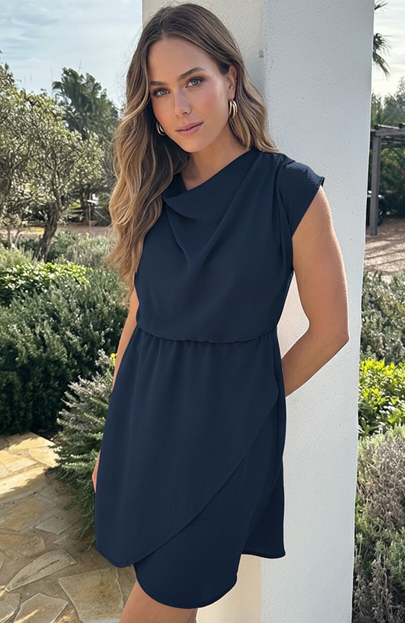 Mouwloze Gedrapeerde Jurk Night Blue – jurken, foto 5