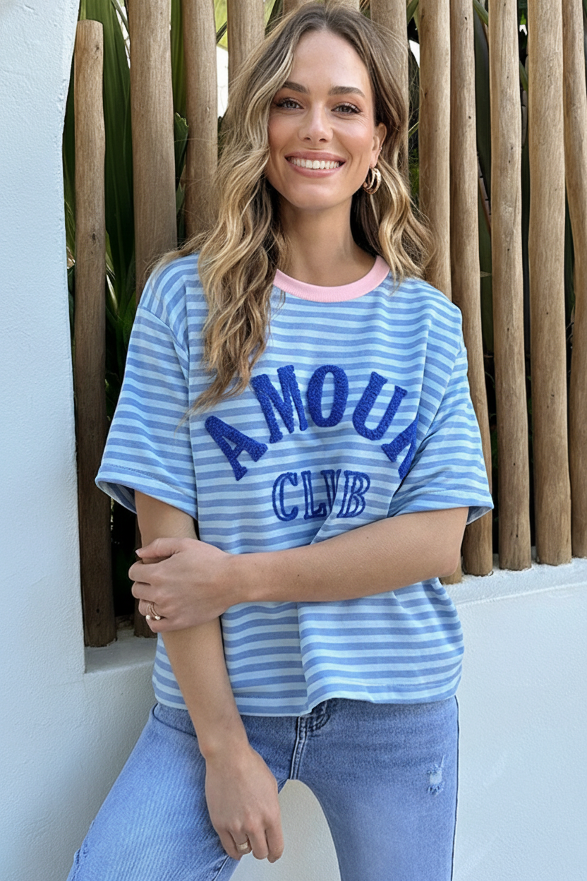 Oversized Amour Striped T-shirt Blauw – tops, foto 7