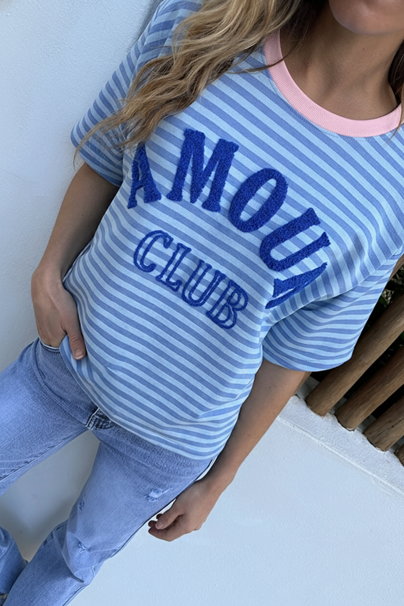 Oversized Amour Striped T-shirt Blauw – tops, foto 4