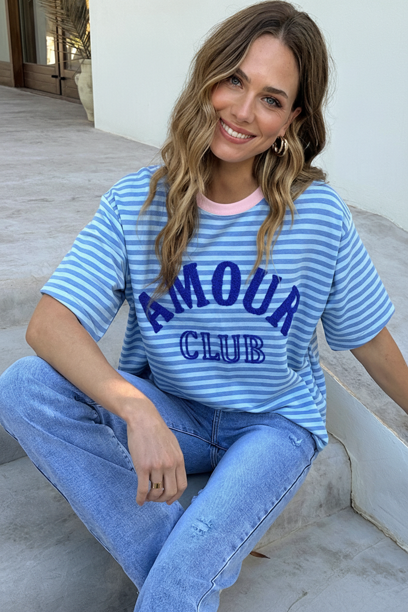 Oversized Amour Striped T-shirt Blauw – tops