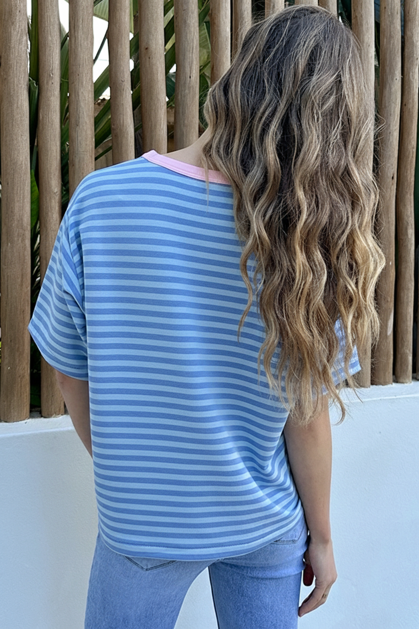 Oversized Amour Striped T-shirt Blauw – tops, foto 3