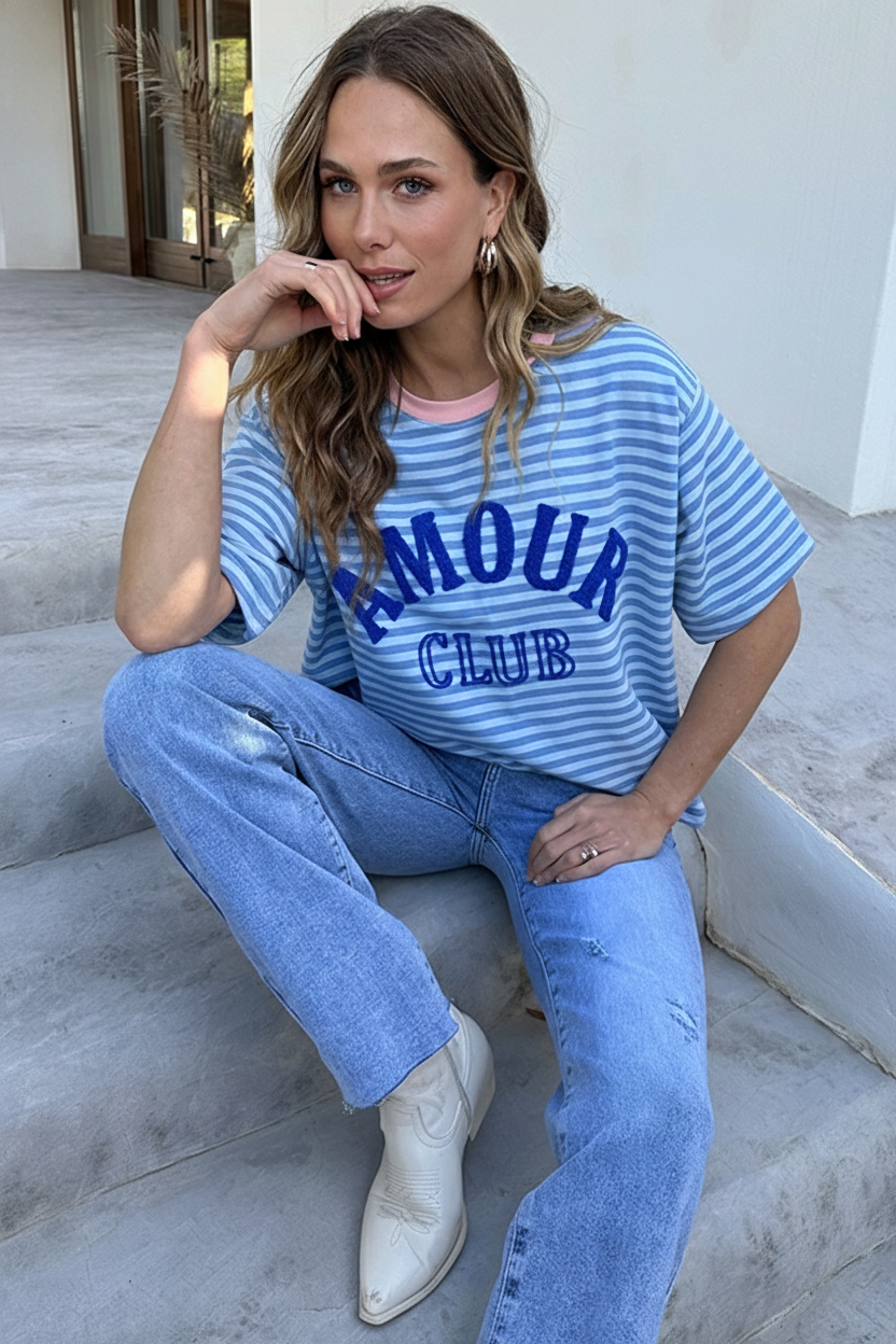 Oversized Amour Striped T-shirt Blauw – tops, foto 6