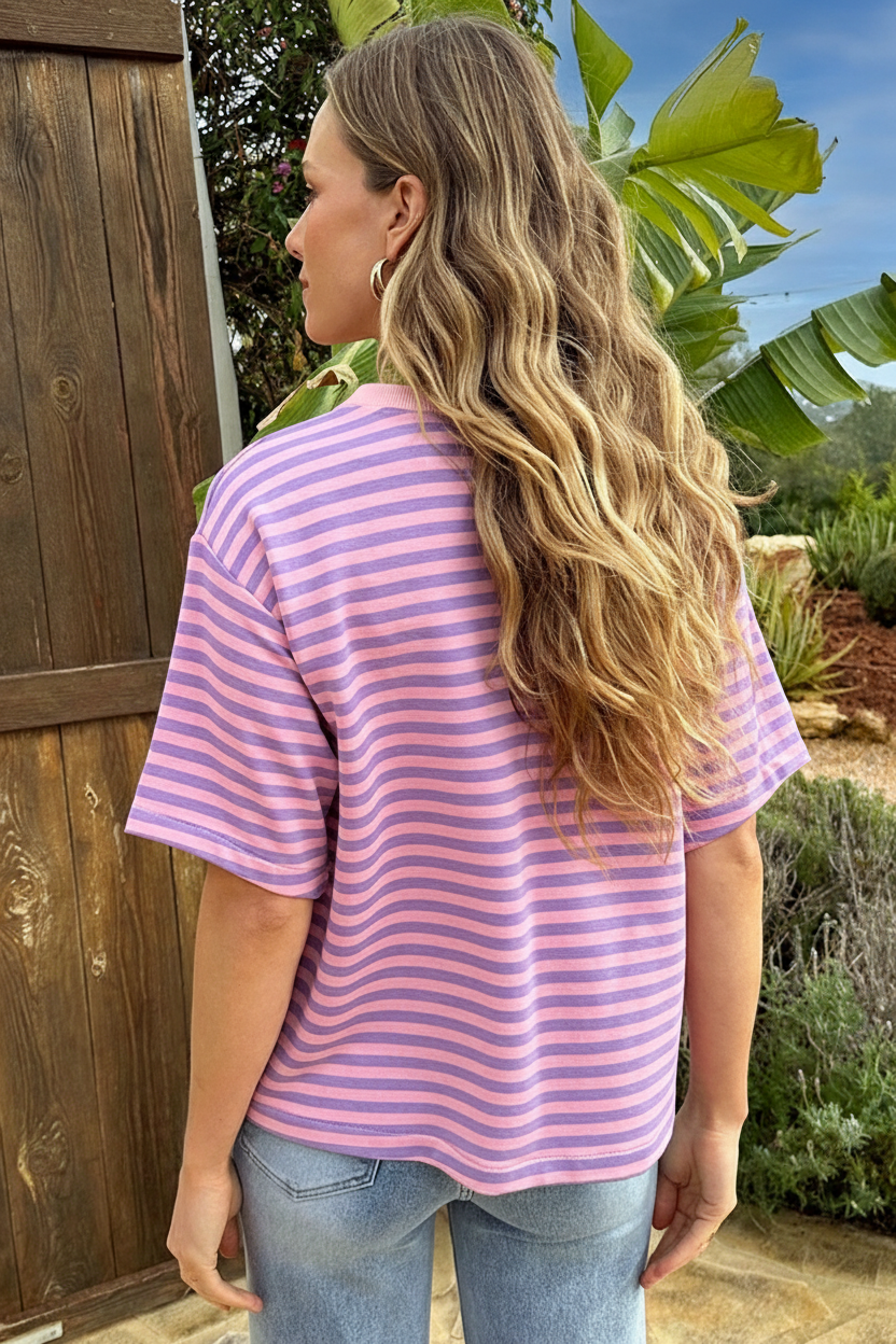 Oversized Amour Striped T-shirt Lila – tops, foto 3