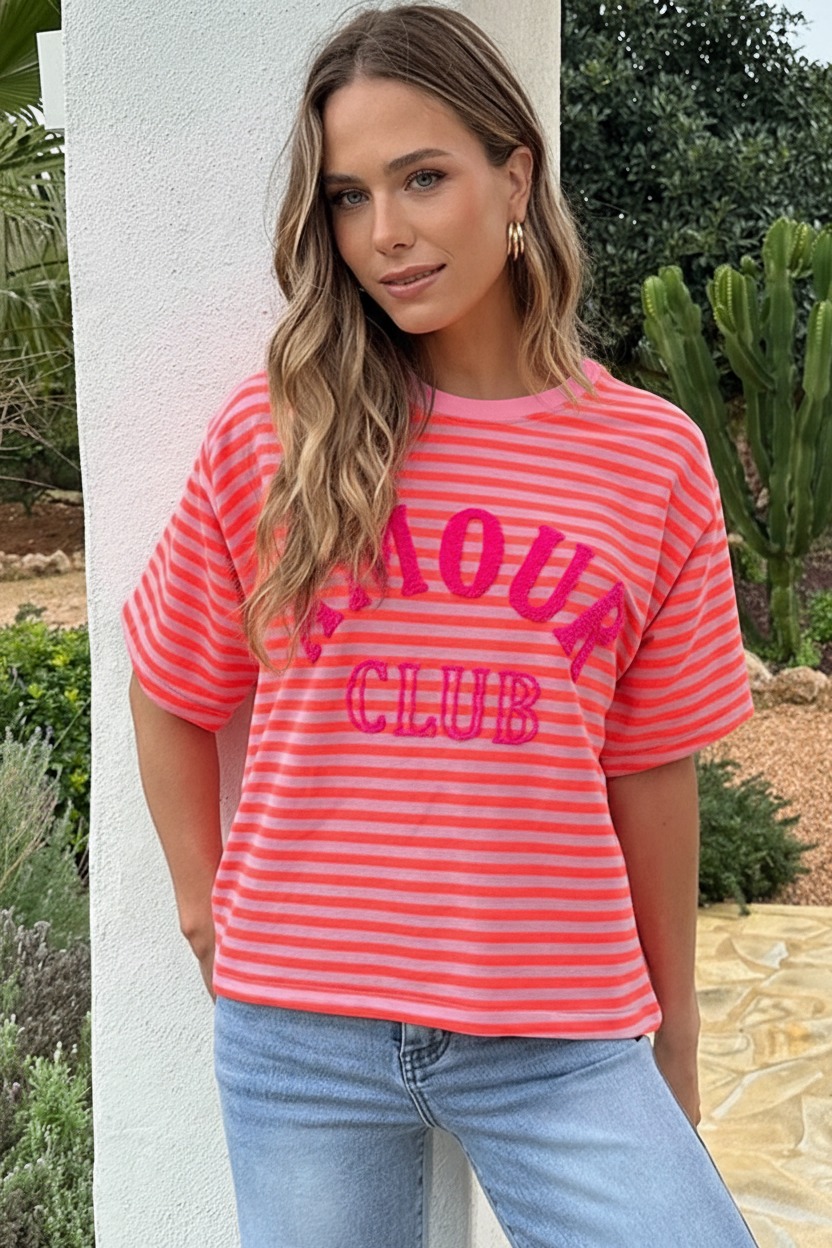Oversized Amour Striped T-shirt Neon Oranje – tops, foto 7