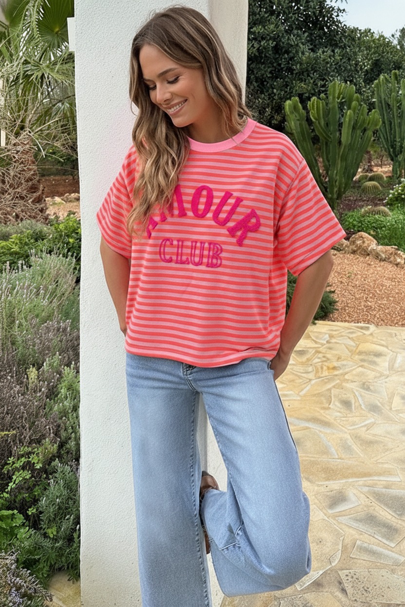 Oversized Amour Striped T-shirt Neon Oranje – tops, foto 5