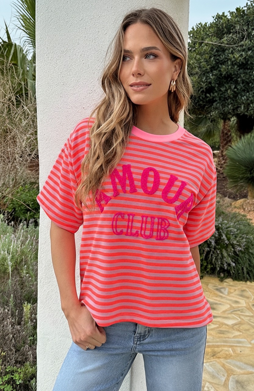 Oversized Amour Striped T-shirt Neon Oranje – tops, foto 6