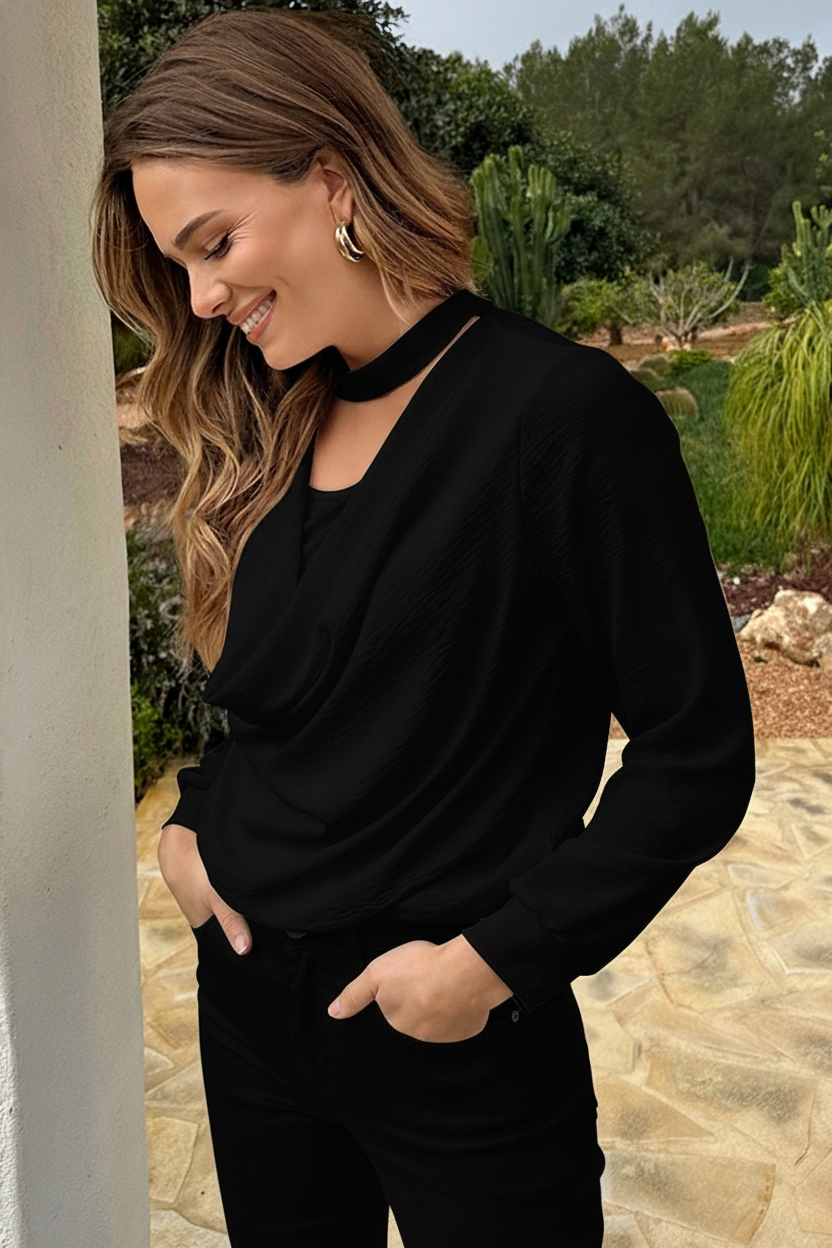 Oversized Col Waterval Blouse Zwart – tops, foto 5