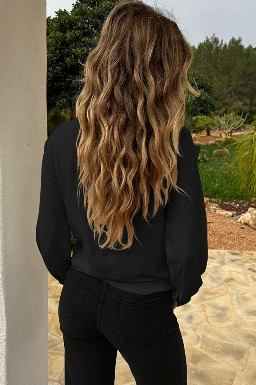 Oversized Col Waterval Blouse Zwart – tops, foto 3