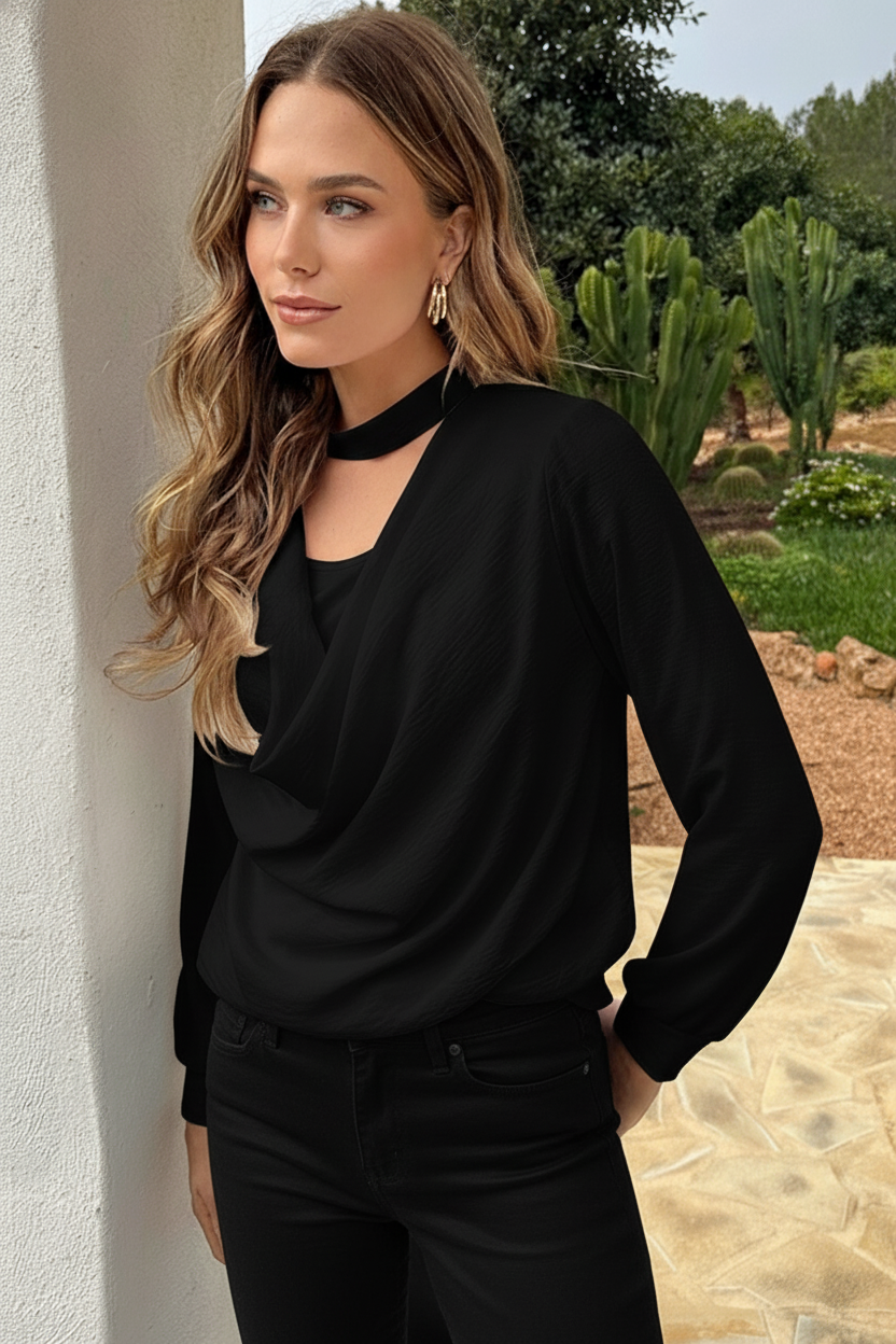 Oversized Col Waterval Blouse Zwart – tops, foto 2
