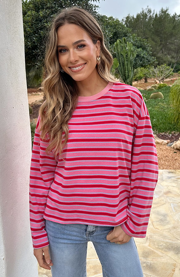 Oversized Streifen Top Baumwolle Tricolore, Tops