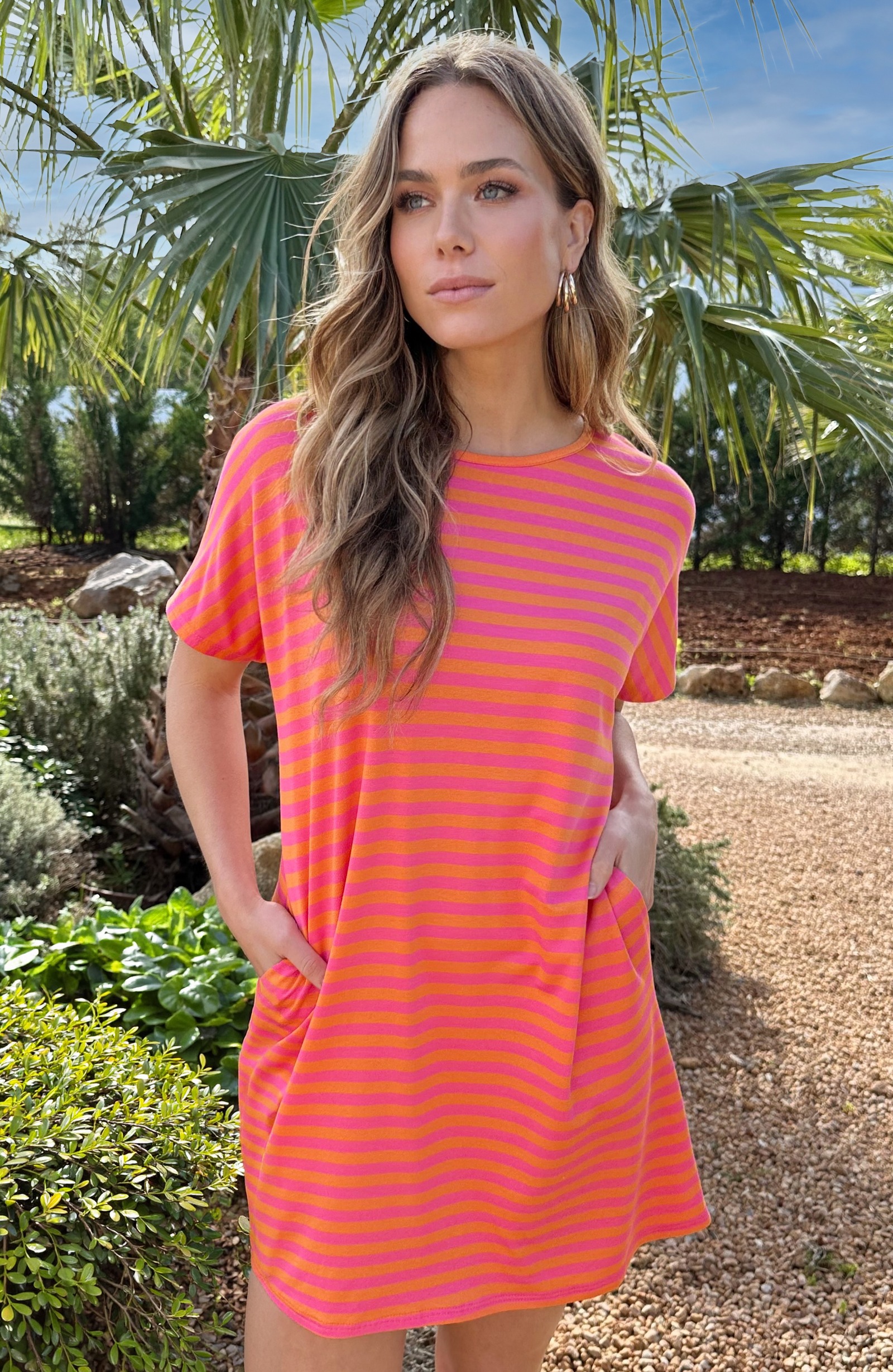 Pocket Tuniek Strepen Fuchsia Oranje – jurken, foto 4
