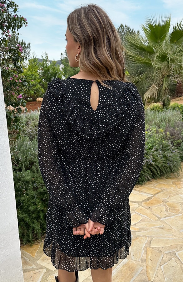 Ruffle Polkadot Print Jurk Zwart – jurken, foto 4