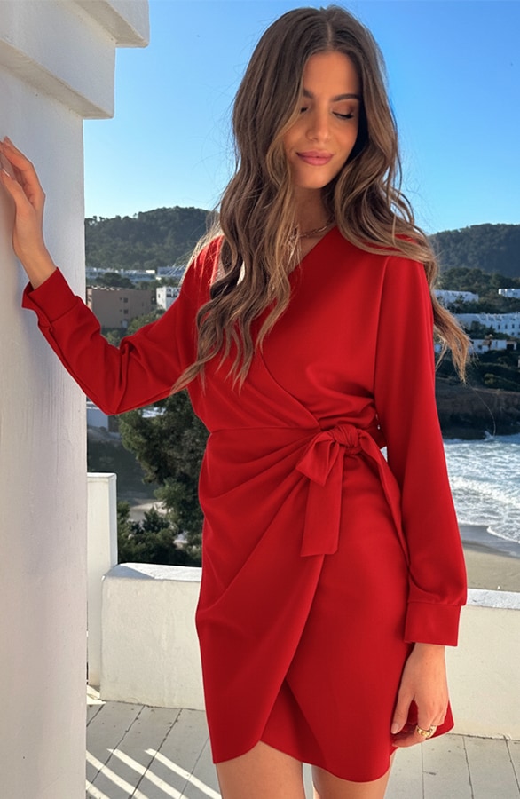 Scuba Long Sleeve Jurk Rood – jurken