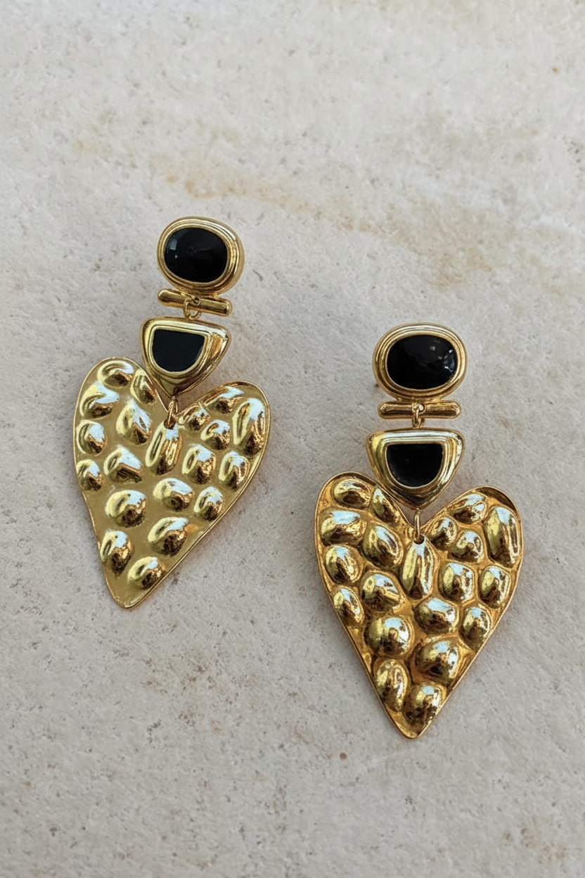 Statement Heart Oorbellen Goud Zwart – alle accessoires