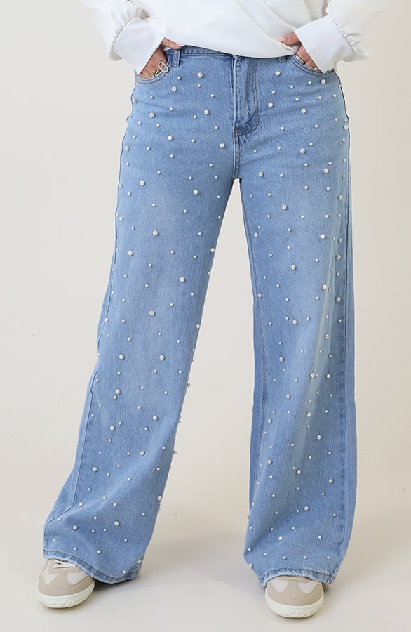 Ultra Wide Leg Jeans Parels Light Blue – spijkerbroeken, foto 2