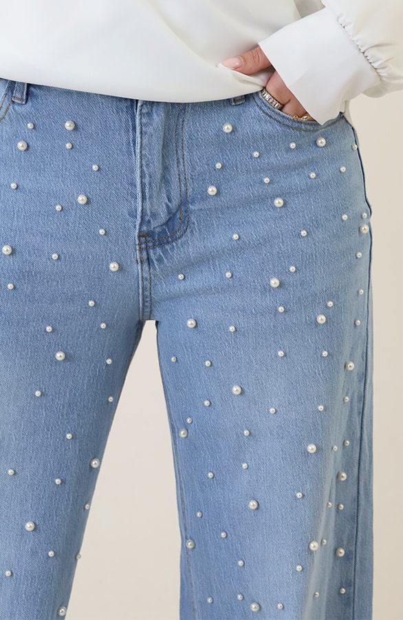 Ultra Wide Leg Jeans Parels Light Blue – spijkerbroeken, foto 4
