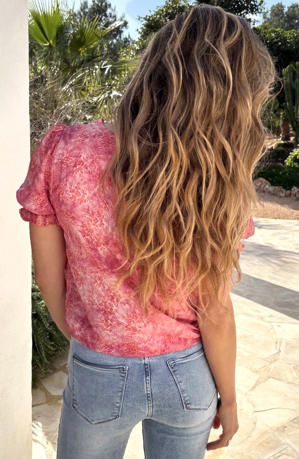 V-hals Pofmouw Top Print Roze – tops, foto 3