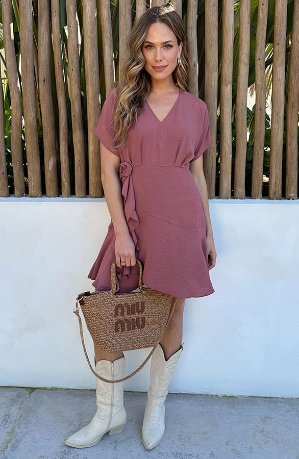 V-hals Roos Detail Jurk Dust Roze – jurken, foto 4
