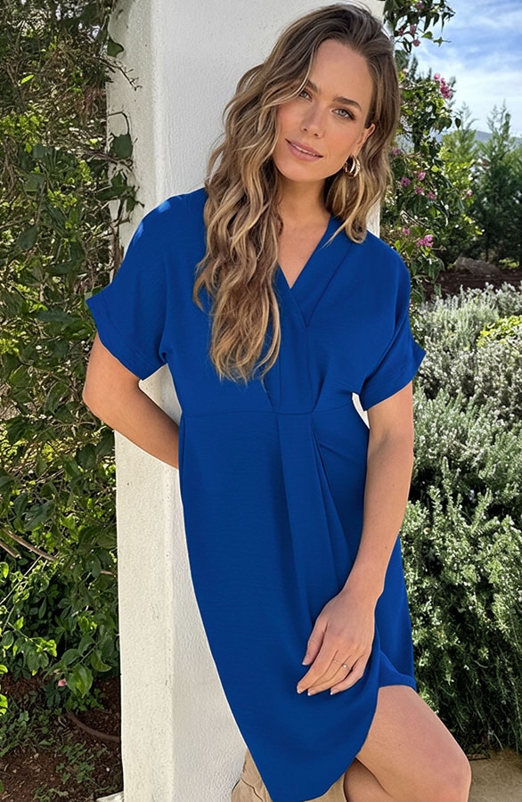 V-hals Short Sleeve Jurk Kobalt – jurken, foto 5