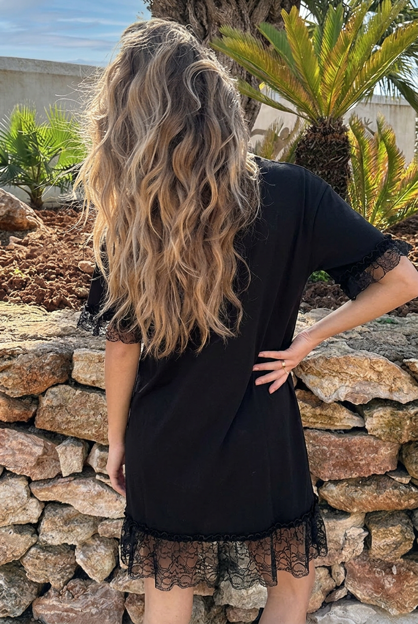 Lace T-Shirt Kleid Black, Kleider, Foto 3