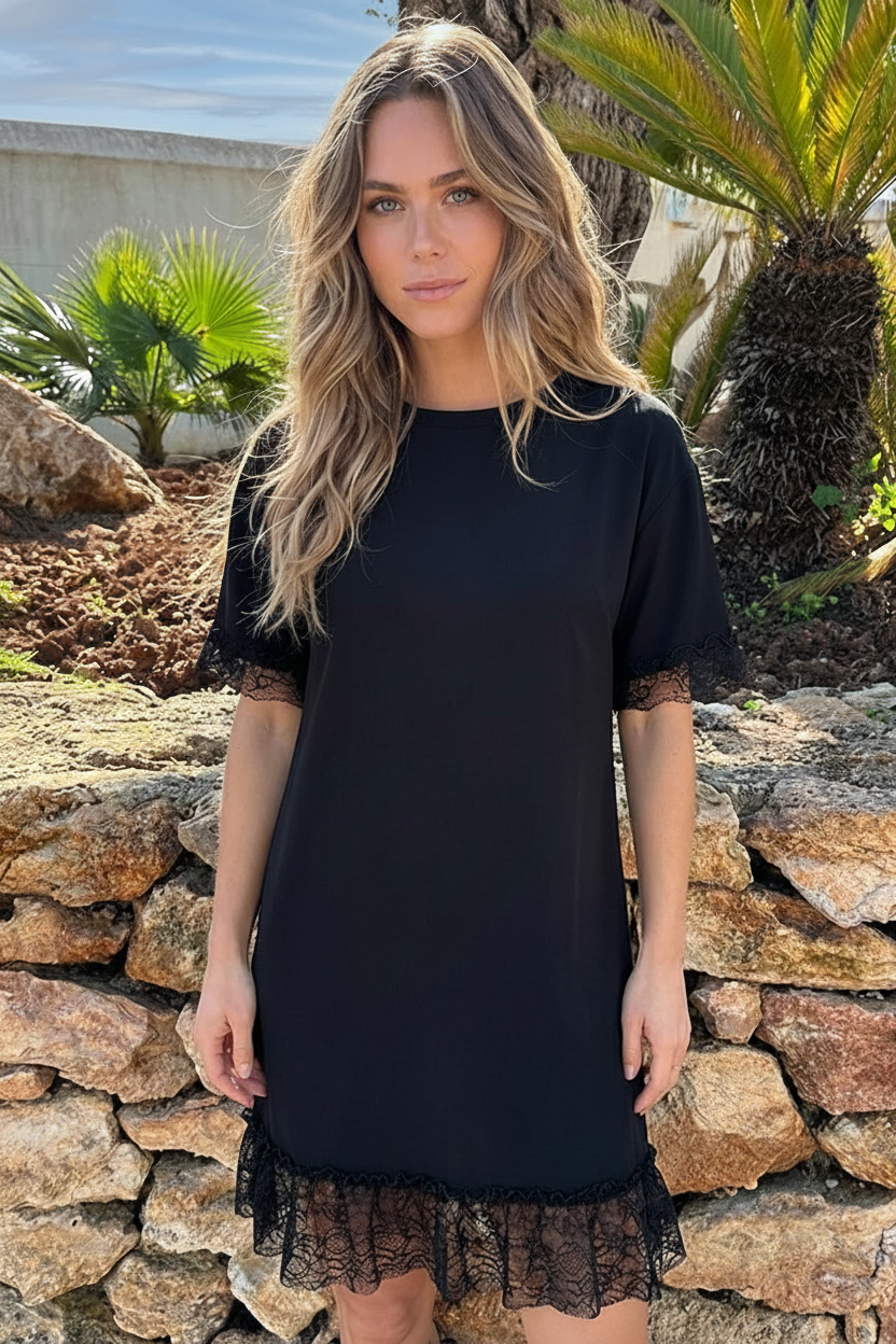 Lace T-Shirt Kleid Black, Kleider, Foto 2