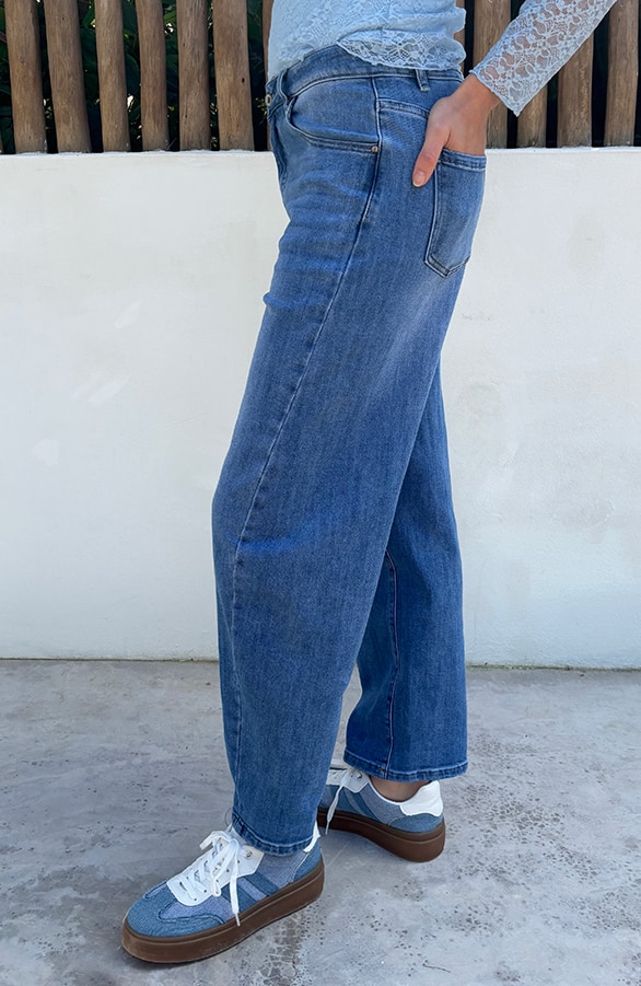 Barrel Jeans Stretch Mid Blue – spijkerbroeken, foto 3