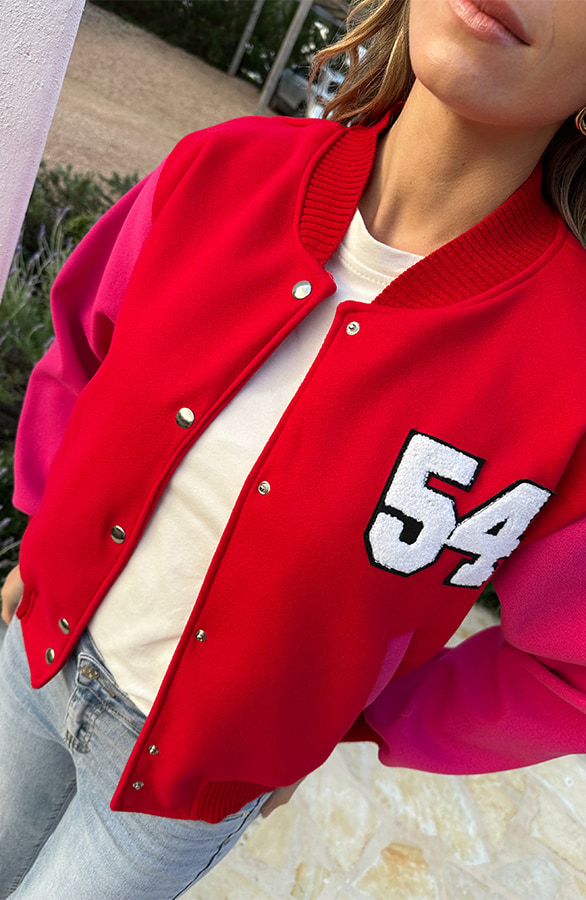 Baseball Bomberjacket Fuchsia Red – jassen, foto 4
