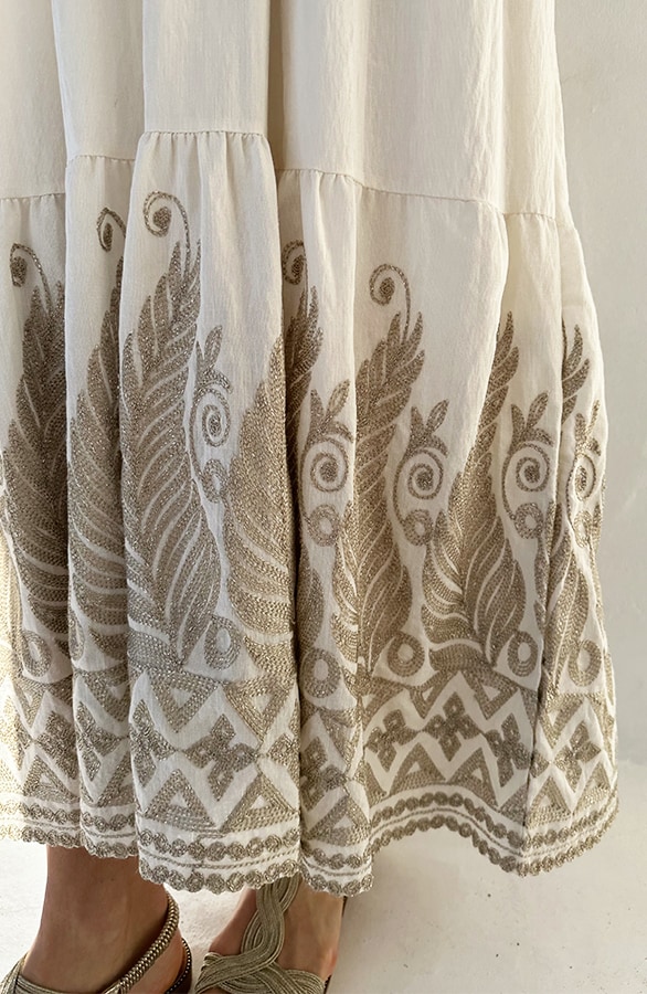 Bohemian Maxi Jurk Creme Met Geborduurde Details – jurken, foto 6