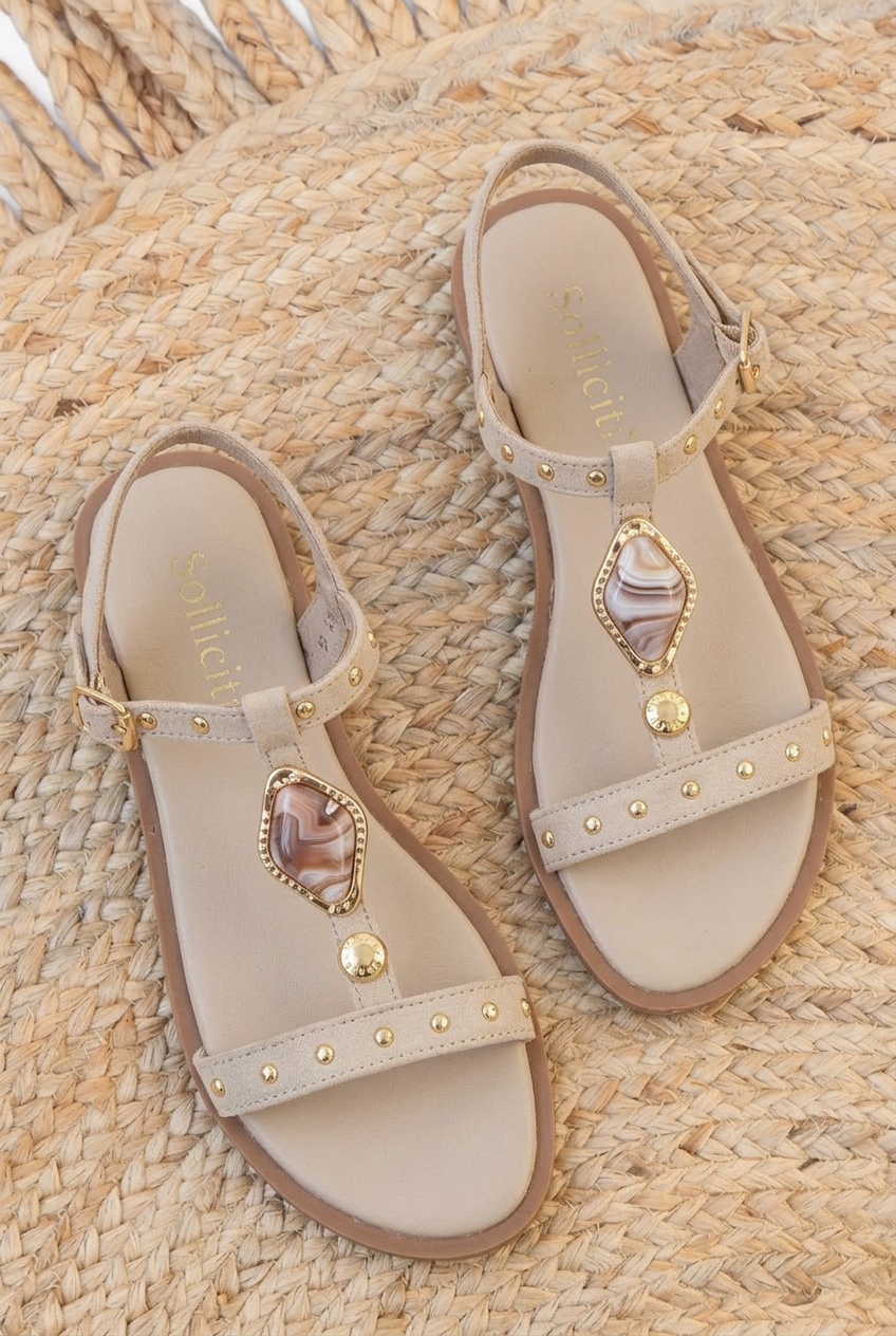 Boho Sandalen Met Studs Suede Beige – alle schoenen