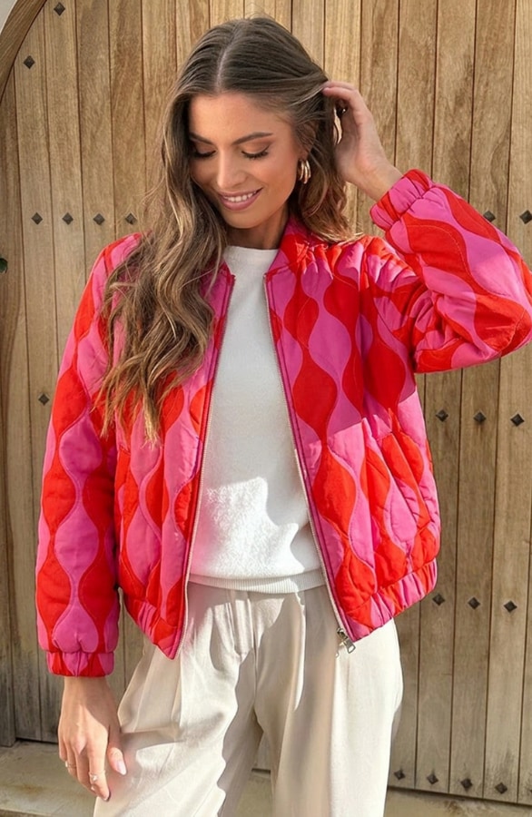 Bomber Jacket Classic Print Fuchsia Red – jassen, foto 2