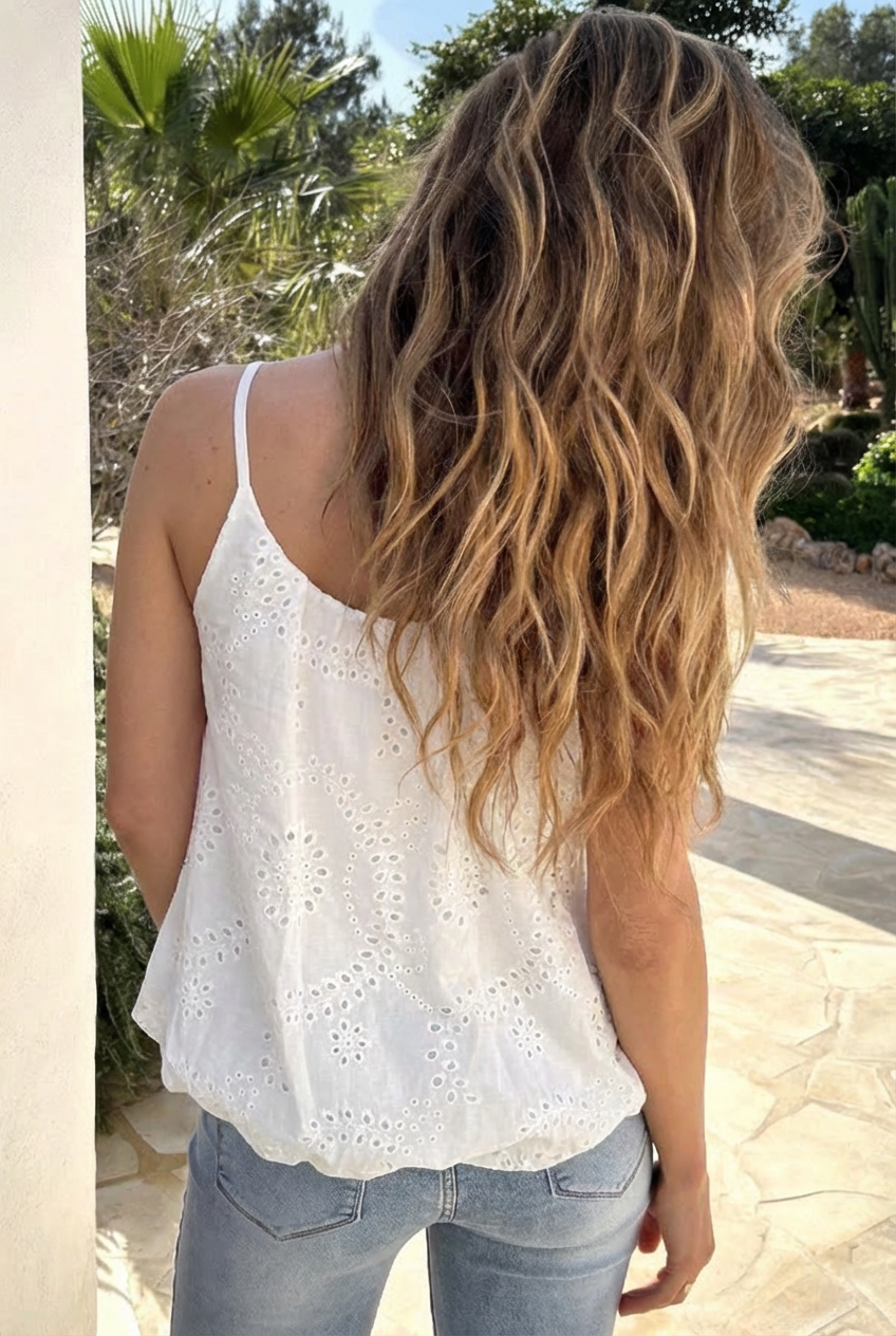 Balloon Embroidery Spaghetti Top Ecru – tops, foto 2