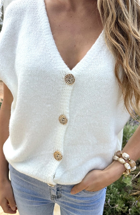 Cardigan Short Sleeve Ecru – truien, foto 4