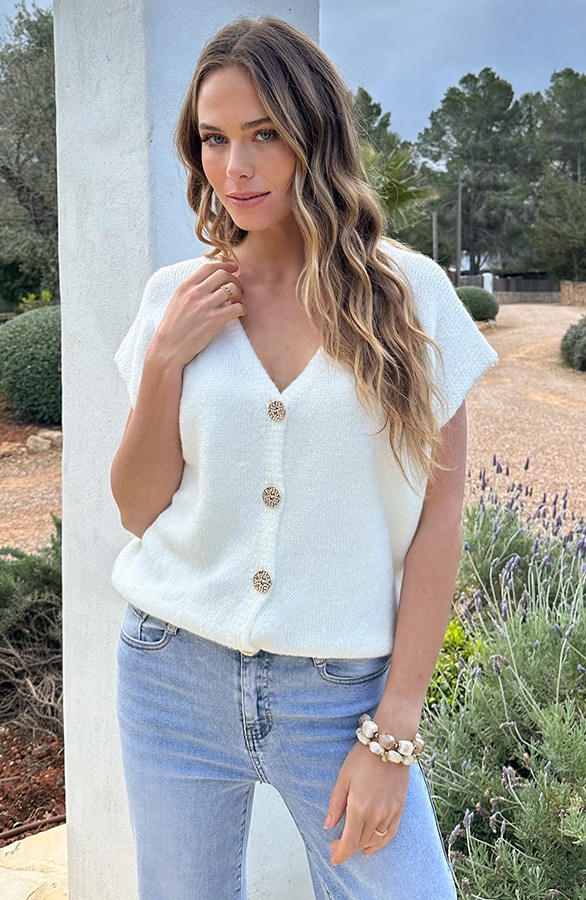 Cardigan Short Sleeve Ecru – truien, foto 2