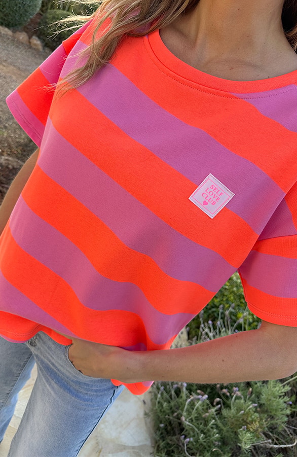 Casual Gestreept Shirt Dames Katoen Orange Roze – tops, foto 4