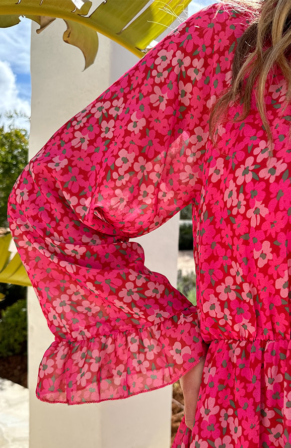 Chiffon Bloemenprint Jurk Roze – jurken, foto 5