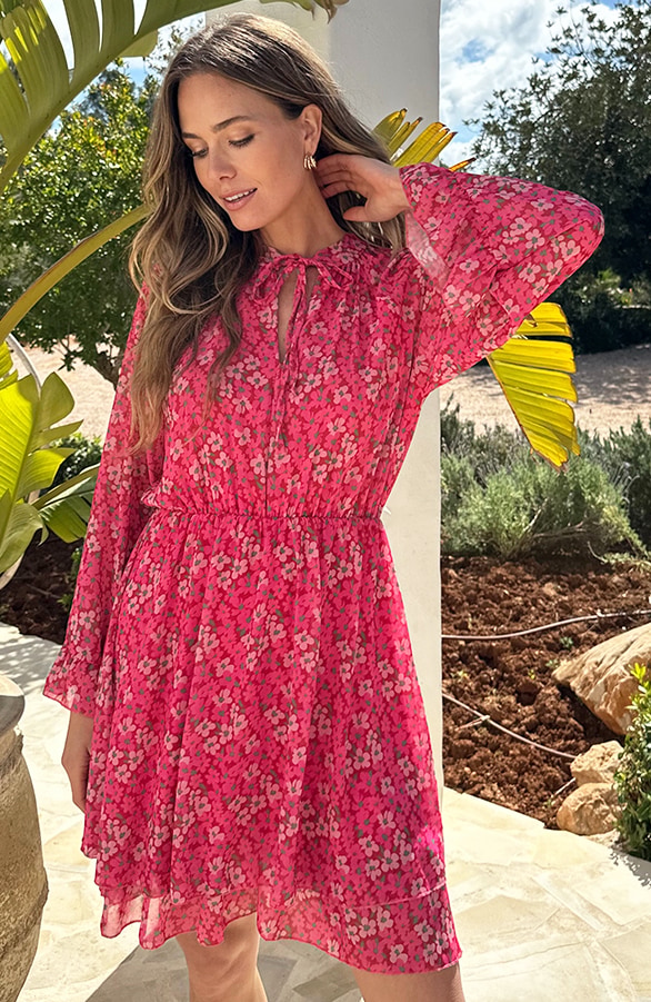 Chiffon Bloemenprint Jurk Roze – jurken, foto 8