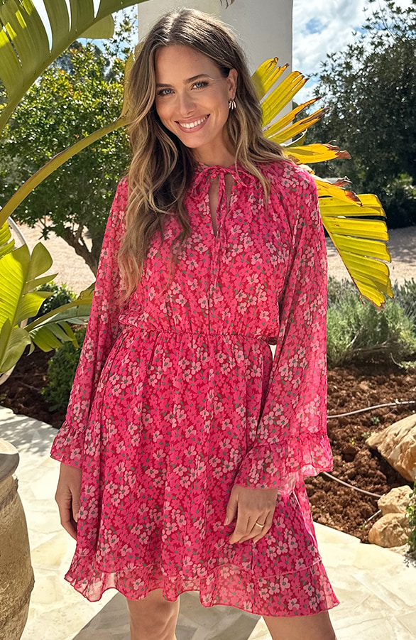 Chiffon Bloemenprint Jurk Roze – jurken, foto 3