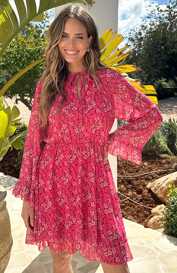 Chiffon Bloemenprint Jurk Roze – jurken