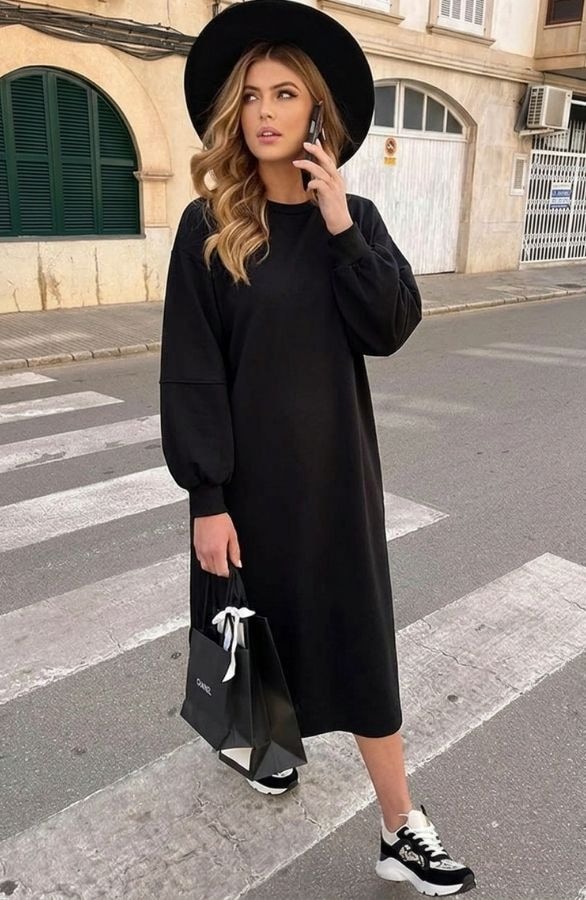 Comfy Oversized Sweater Dress Zwart – jurken, foto 5