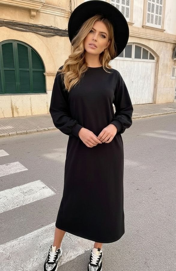 Comfy Oversized Sweater Dress Zwart – jurken, foto 6